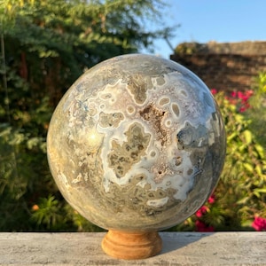 Large 250 MM Druzy Moss Agate Sphere: Natural Healing Crystal Ball