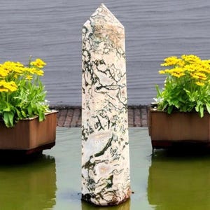 Large Moss Agate Tower: Natural Stone Obelisk Wand (210 MM)