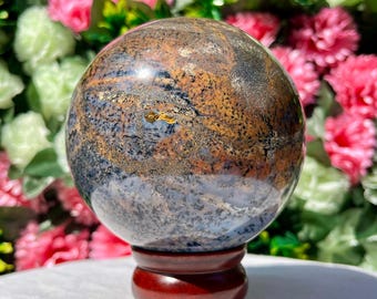 Dendritic Agate Sphere 110 MM - Healing Crystal, Chakra Balancing Stone