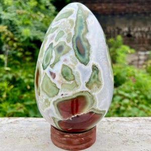 Beautiful 175 MM Lepord Skin Jasper Egg: A vibrant and unique stone egg for home decor