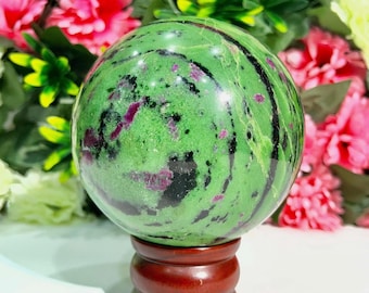 Ruby in Zoisite Sphere | Polished Anyolite Crystal Ball (115mm)