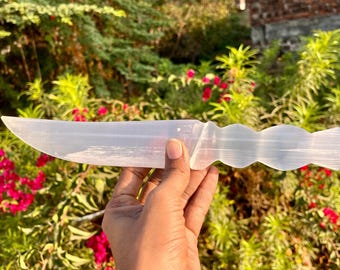Selenite Crystal Knife: Handcarved Ceremonial Blade, Spiritual Cleansing