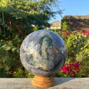 Large Druzy Moss Agate Crystal Sphere: Natural Healing Decor (175 MM)