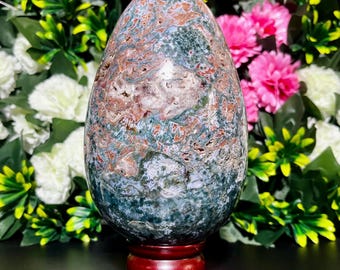 Green Moss Agate Egg 200 MM - Natural Healing Stone, Metaphysical Power