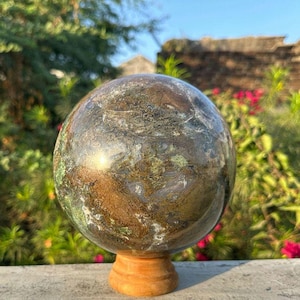 Large Druzy Moss Agate Crystal Sphere: Natural Healing Decor (175 MM)