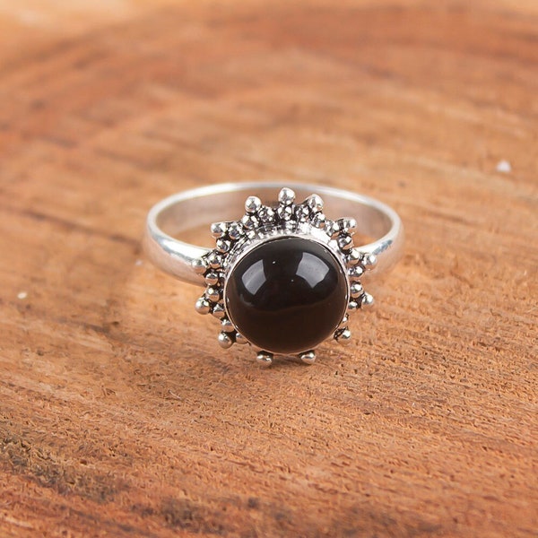 Anillo de turmalina negra rara tamaño de todos los tamaños, anillo de piedra preciosa, anillo de declaración negro, joyería de plata de ley 925, regalo de compromiso, anillo para la madre