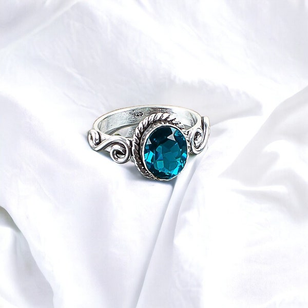 Exquisite Apatite Ring, Gemstone Ring, Blue Statement Ring, 925 Sterling Silver Jewelry, Engagement Gift, Ring For Her
