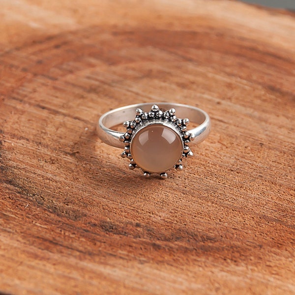 Rare Peach Moonstone Ring Size All Size, Gemstone Ring, peach Statement Ring, 925 Sterling Silver Jewelry, Anniversary Gift, Ring For Mother