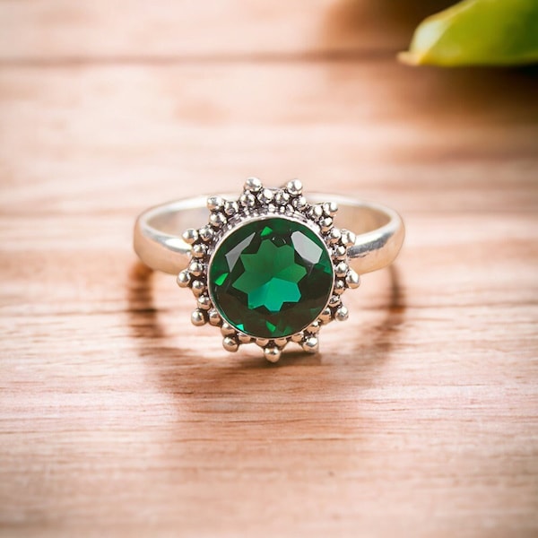 100% Genuine Green Emerald Ring Size All Size, Gemstone Ring, Green Statement Ring, 925 Sterling Silver Jewelry, Birthday Gift, Ring For Her