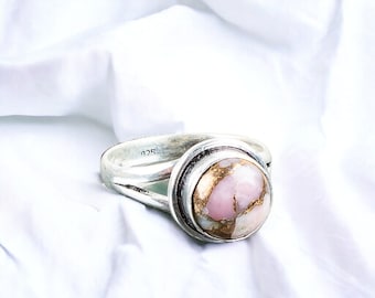 Remarkable Pink Opal Turquoise Ring, Gemstone Ring, Pink Statement Ring, 925 Sterling Silver Jewelry, Engagement Gift, Ring For Grand Mother