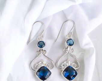 Natural London Blue Topaz Earrings, Blue Drop & Dangle Earrings, 925 Sterling Silver Jewelry, Wedding Gift, Earrings For Daughter