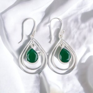 Genuine Green Onyx Earrings, 925 Sterling Silver Handcrafted Jewelry, Gemstone Earrings, Drop & Dangle Earrings, July Birthstone Earring