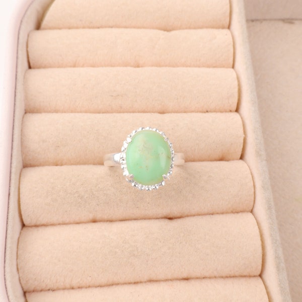 Natural Chrysoprase Ring, 925 Sterling Silver Ring, Gemstone Ring, Bohemian Ring, June Birthstone, Green Gemstone Ring, Anniversary Ring