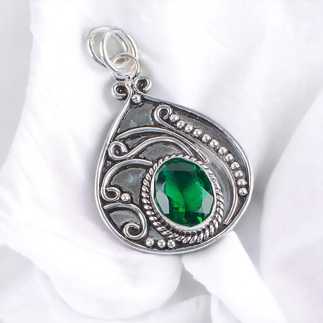 Green Emerald Pendant, Gemstone Pendant, Green Pendant, 925 Sterling