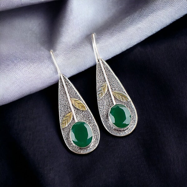 Natural Green Onyx Earring, 925 Sterling Silver Earring, Dangle & Drop Earrings for Women, Handmade Earring, Statement Earring, Gift For Her