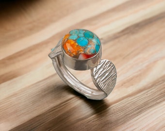 Spiny Oyster Ring Size All Size, Gemstone Ring, Multi color Statement Ring, 925 Sterling Silver Jewelry, Birthday Gift, Ring For Mother