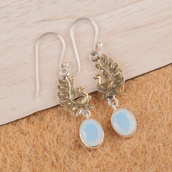 Milky Opal Earrings, Handmade Dangle Earrings For Women, White Opal 925 Sterling Silver Earrings, October Birthstone, Opal Earring For Women