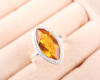 Citrine Ring, 925 Sterling Silver Jewelry, Natural Gemstone Simple Ring Her, Handmade Yellow Ring, November Birthstone Ring For Everyday