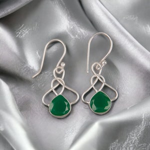 Green Onyx Earrings, Gemstone Earrings, Green Drop & Dangle Earrings, 925 Sterling Silver Handmade Jewelry, Birthday, Earrings For Mother