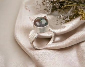 Natural Moss Agate Ring, Gemstone Ring, Green Statement Ring, 925 Sterling Silver Jewelry, Anniversary Gift, Ring For Her, Gift For Mother