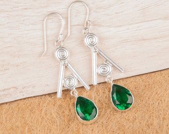 Natural Emerald Earrings, 925 Sterling Silver Earrings, Green Emerald Earrings, May Birthstone, Party Wear Earrings, Engagement Gift For Her