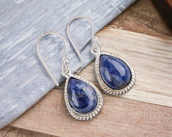 Sodalite Earrings, Gemstone Earrings, Blue Drop & Dangle Earrings, 925 Sterling Silver Jewelry, Birthday Gift, Earrings For Mother