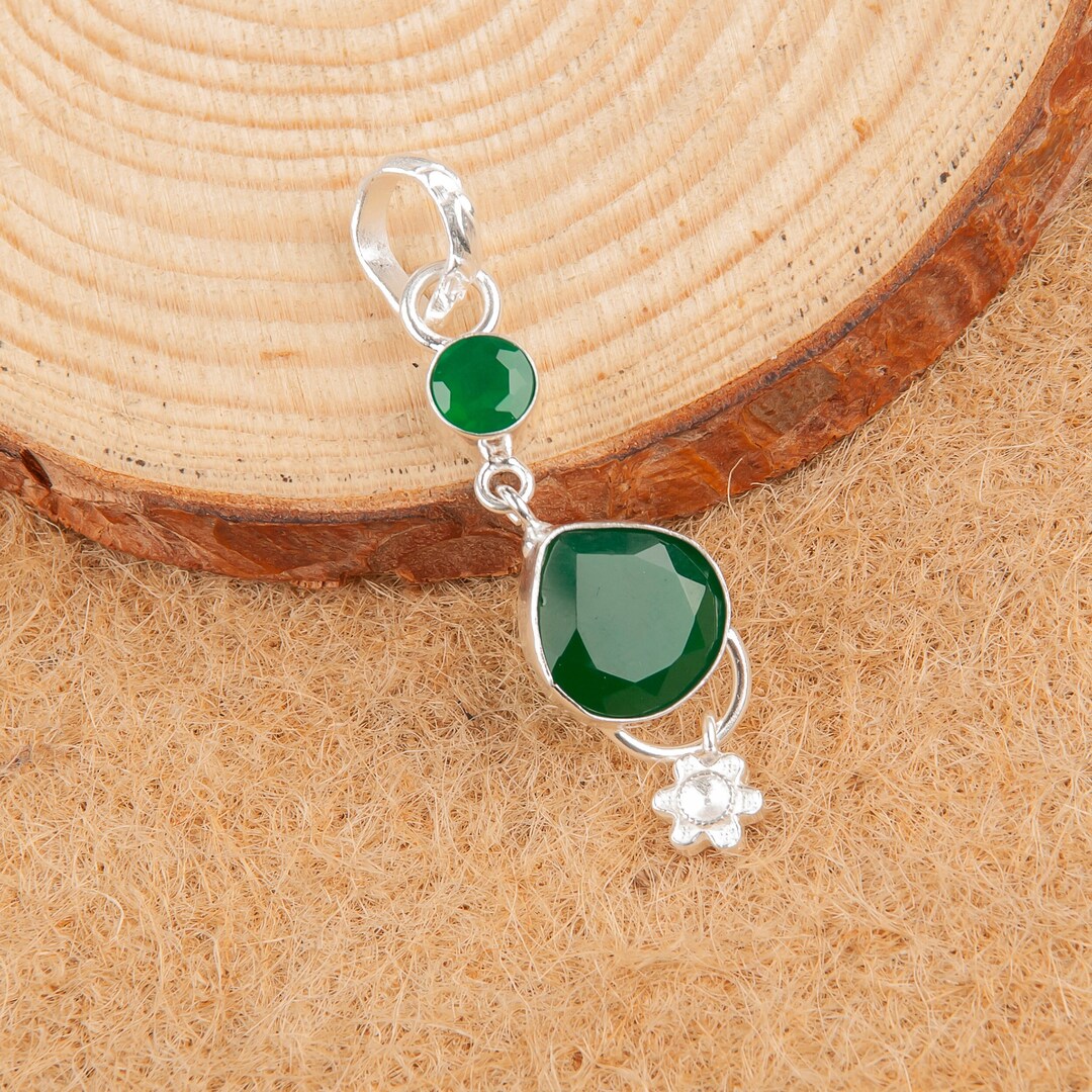 Exquisite Green Onyx Pendant, Gemstone Pendant, Green Pendant, 925