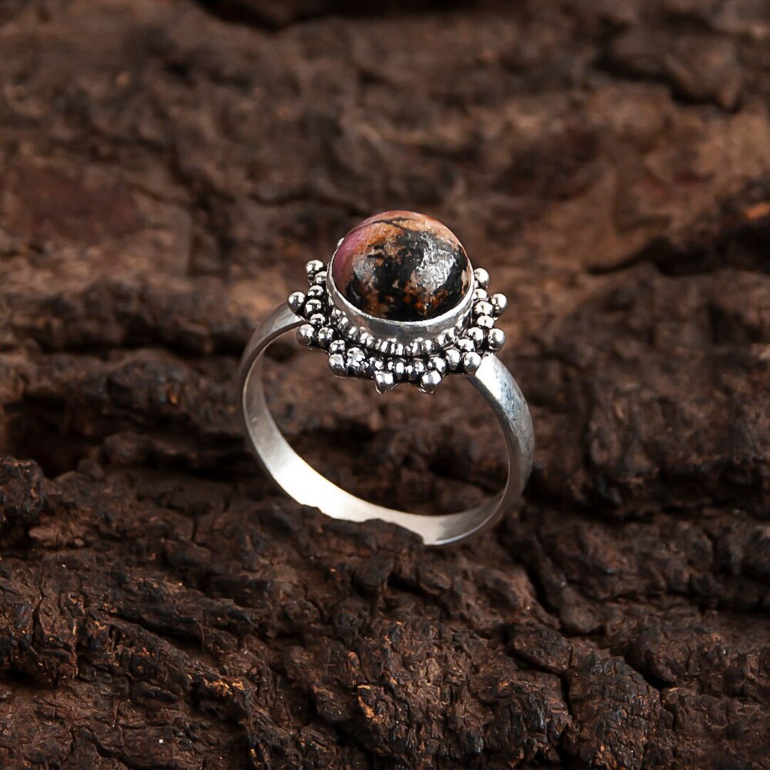 Exquisite Black Rhodonite Ring Size All Size, Gemstone Ring, Black