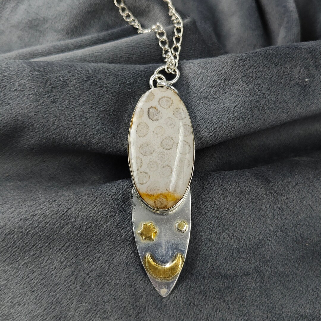 Precious White Fossil Coral Pendant Gemstone Pendant White Etsy