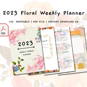 2023 Floral Weekly Planner, Dated 2023 planner Calendar Printable Digital Download PDF file A4 size Floral Calendar 2023