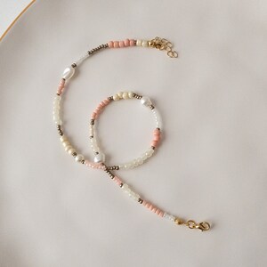 Mixed Beaded  and Pearl Beaded Necklace, Orange Seed Bead Choker, Delicate Pendant, Beaded Necklace for Women, Bead Choker Necklace