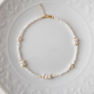 Aesthetic Pearl Beaded Adjustable Necklace, Thin Pearl Beaded Necklace, Dainty Beads Layering Choker, Beaded Necklaces for Women