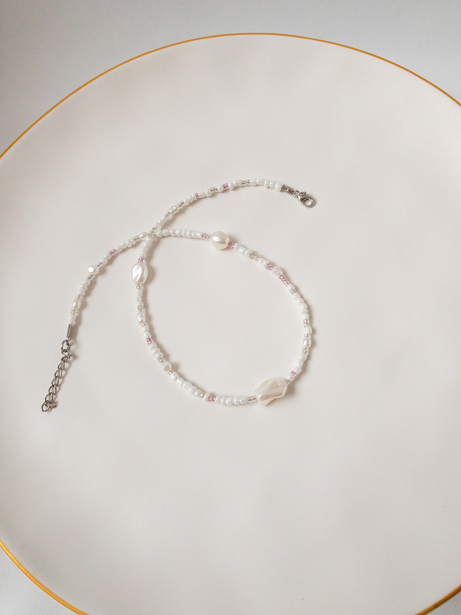 thumbnail image 2 of Small Micro 3mm Seed Bead White Pearl Necklace, Women's Tiny Round Sterling Silver Everyday Handmade Modern Beaded Minimalist Choker Jewelry 2 of 9