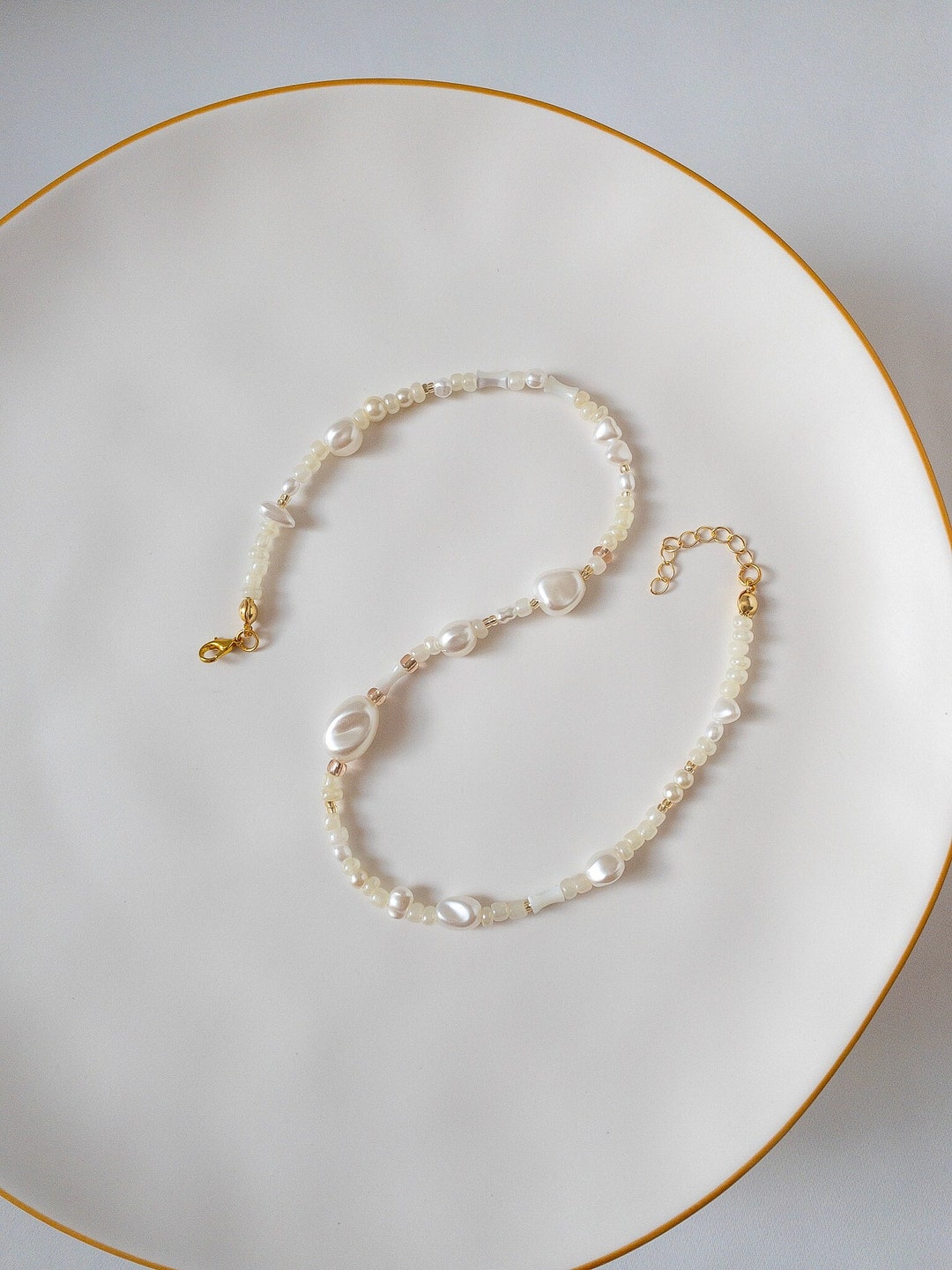 Cream Color Pearl Layered Small Size Beads Set Of 25