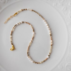 Mixed Bead and Mixed Pearl Bead Adjustable Necklace, Gold Seed Beaded Necklace, Dainty Layering Choker, Glass Seed Bead Jewelry image 6