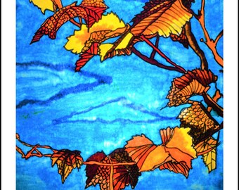 Golden Autumn Leaves Small Print: Vibrant Nature Illustration,
