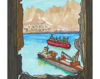 Seascape Painting, Framed Boat Art, Original Seascape