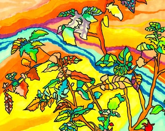 Nature inspired Abstract Art, Small Colourful Print for home or office decor - Framed and Unframed