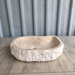 IN STOCK Ready to Ship Natural Stone Roughish Exterior Vanity Sink, Cream Marble Sink, Powder Room Sink, Chiseled Travertine Sink