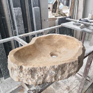 Bathroom Sink, Beige Marble Sink, Special Stone Custom Sink, Farmhouse Sink, Travertine Stone Sink, Chiseled Travertine Sink