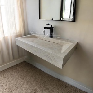 Slot Drain Stone Sink, Wall Mount Sink, Bathroom Sink, Wall Mounted Custom Marble Sink, Powder Room Sink, Vessel Sink