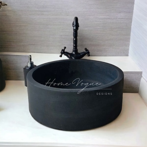 Natural Black Stone Basin Sink, Custom Size Stone Sink Vanity, Powder Bathroom Black Console Sink, Small Master Bathroom Sink