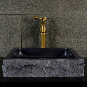 Black Marble Rectangular Sink with Hewn Exterior, Tiny Powder Room Sink, Bathroom Sink, Black Marble Sink, Vanity Top Sink, %100 Natural