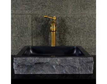Black Marble Rectangular Sink with Hewn Exterior, Tiny Powder Room Sink, Bathroom Sink, Black Marble Sink, Vanity Top Sink, %100 Natural