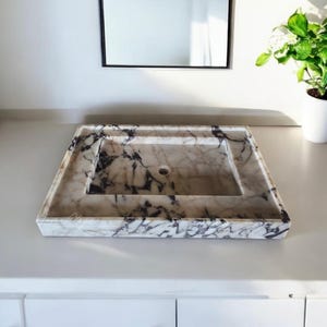 Dark Veining Marble Sink, Gorgeous Sink Made to Order, Calacatta Viola Marble Vanity Sink, Calacatta Viola Rectangle Sink, Powder Room Sink