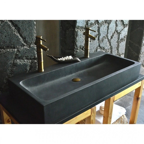 Cornered Natural Marble Sink-With Faucet Hole, Customized Washbasin, Over Counter Black Marble Kitchen Sink, Marble Sink for Bathroom