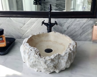White Rough High Quality Marble Round Sink,  Tiny Powder Room Sink, White Natural Stone Bowl Wash Basin, Bathroom Vanity Marble Sink