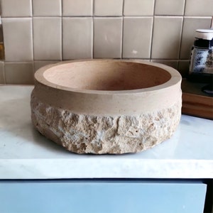 Rough Edge Stone Sink, Chiseled Travertine Sink, Hand Carved Stone Sink, Marble Vessel Sink, Sink for Antique Cabinet, Master Bathroom Sink
