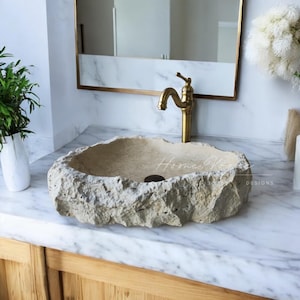 Marble Sink, Made to Order Sink, Powder Room Sink, Natural Stone Sink, Vanity Sink, Cream Stone Sink, Farmhouse Bathroom Sink