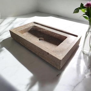 Lavabo de baño a medida, lavabo hecho a medida, lavabo de mármol oscuro, lavabo de piedra con medida personalizada, encimera de mármol